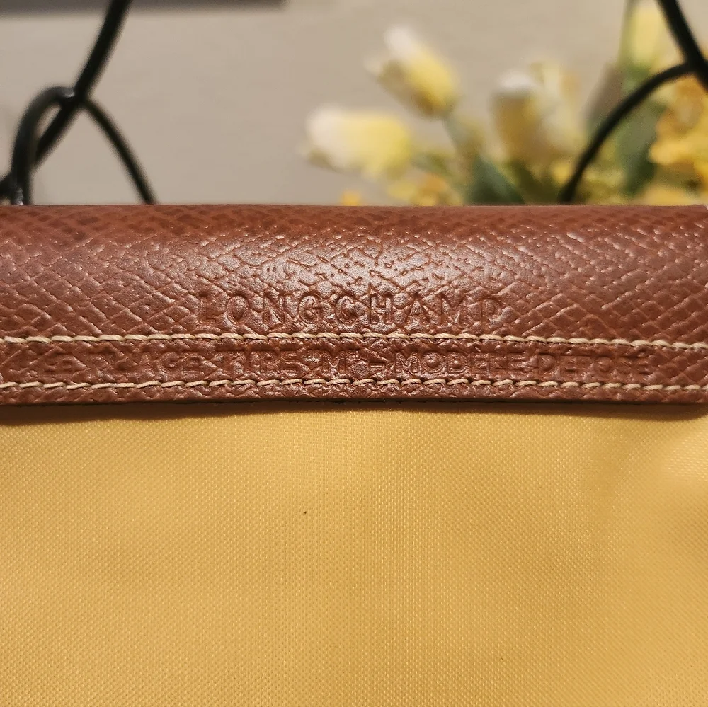 Longchamp Yellow and Brown Le Pliage Top-Handle Bag